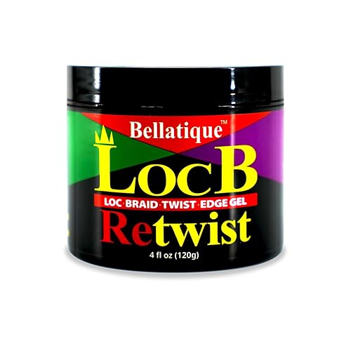 BELLATIQUE Loc B Retwist Loc, Braid, Twist, Edge Gel para cabello natural, relajado, seco, opaco y quebradizo (4 onzas), sin descamación, sin