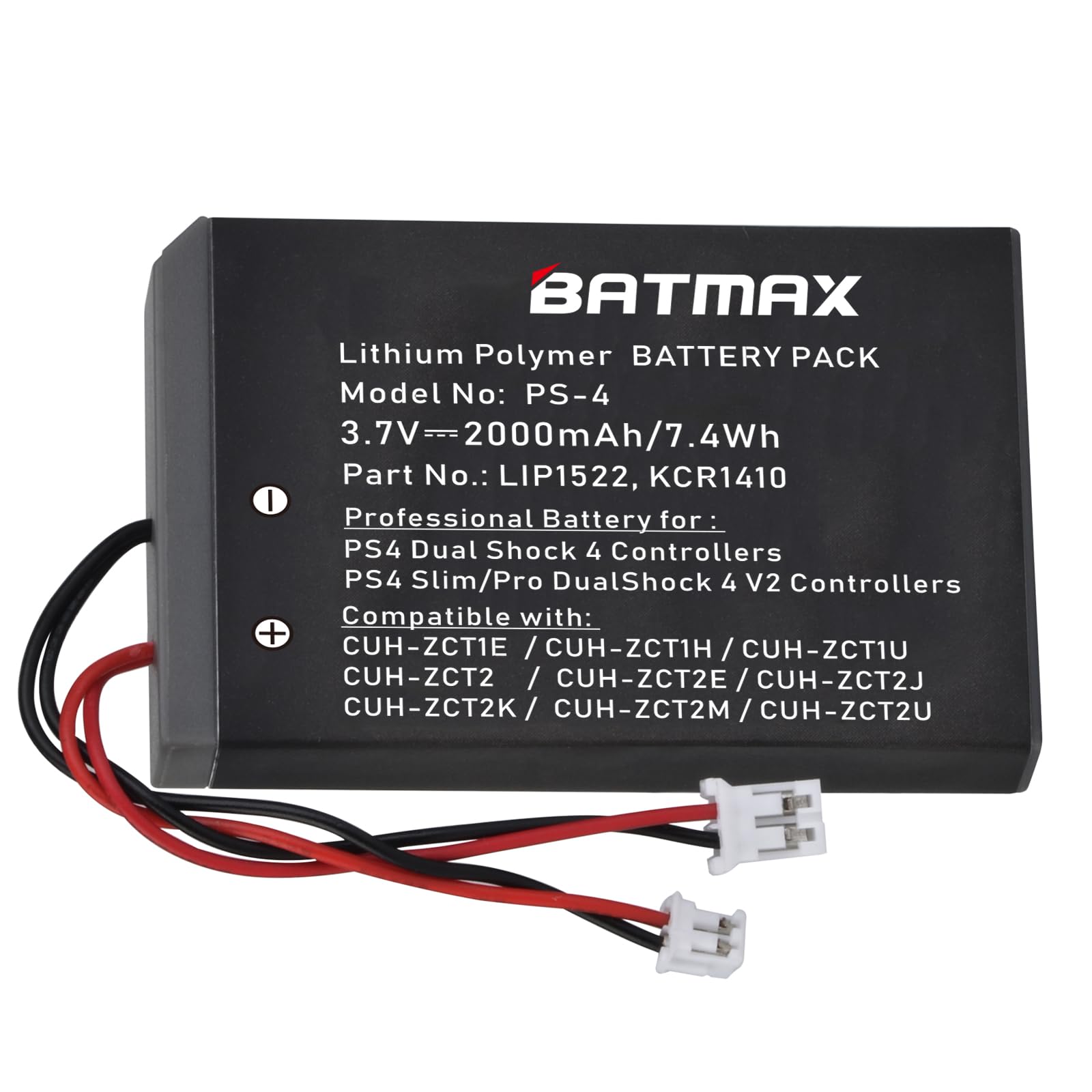 Batmax 2pc 2000mah Lip1522 KCR1410 Akku kompatibel mit Sony PlayStation 4 PS4 Dualshock Controller, Sony PlayStation 4 Slim/pro Dualshock 4 V2 Controller CUH-ZCT2, CUH-ZCT2U CUH-ZCT1E, CUH-ZCT1U