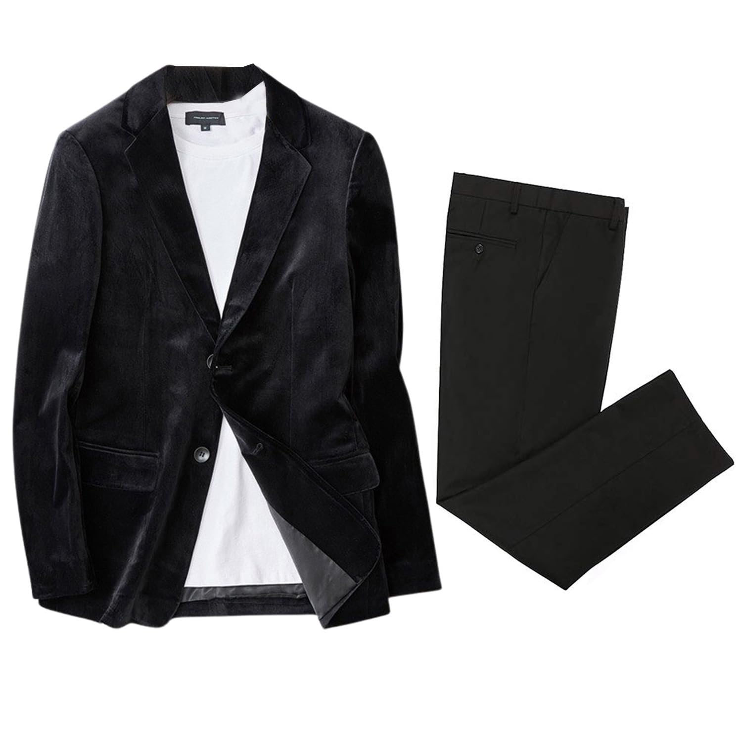 Uomo Due Pezzi Vestito Giacca di Velluto e Solido Pantaloni Casual Smoking