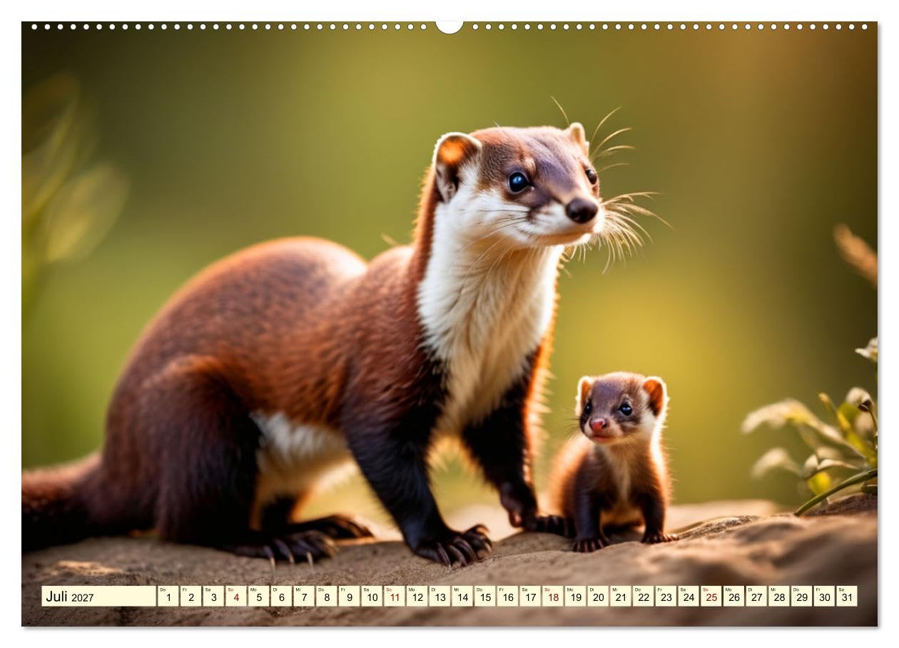 CALVENDO - Die Familie der Marder (hochwertiger Premium Wandkalender 2027 DIN A2 quer), Kunstdruck in Hochglanz: Dachs, Otter, Iltis & Co.