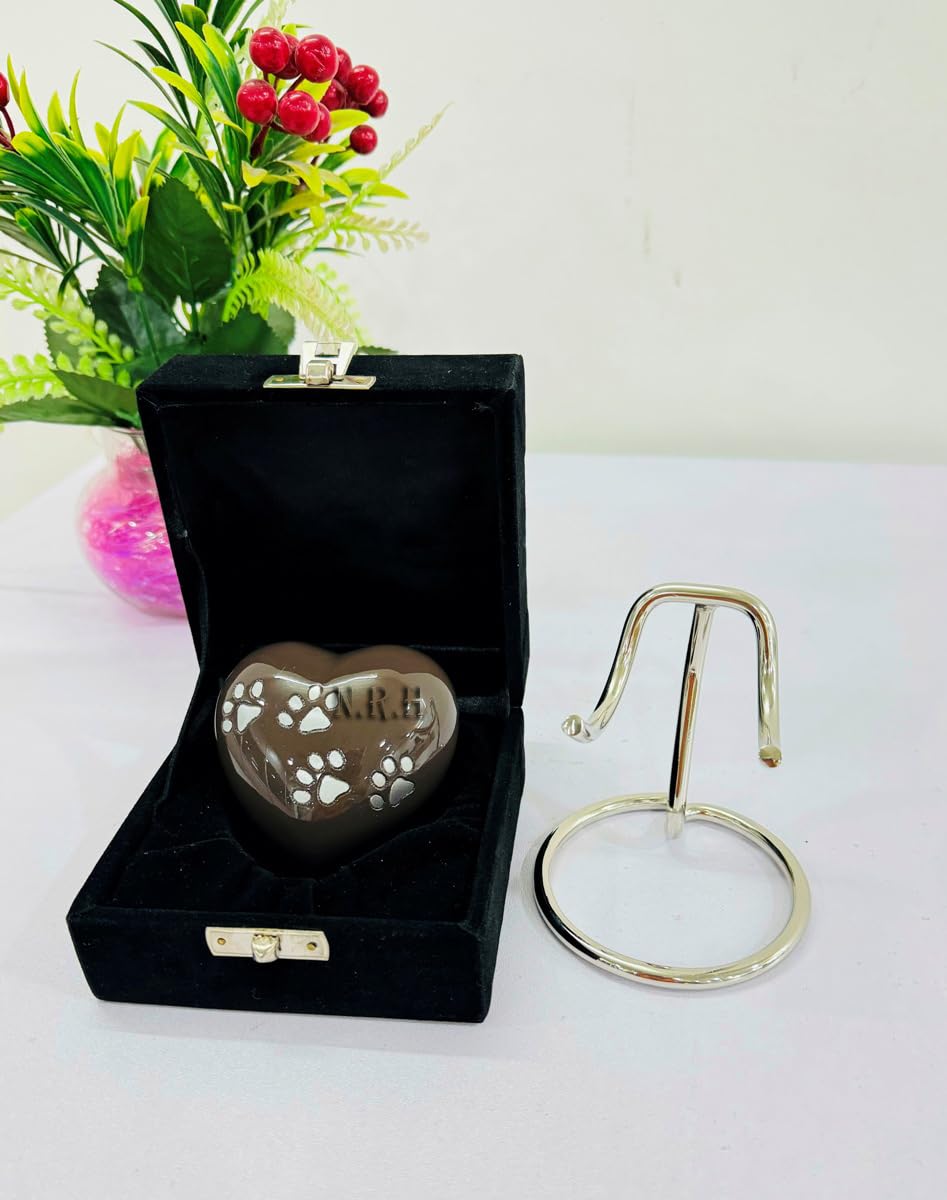Urna con diseño de Huellas de Mascotas – Mini urna de cremación de corazón con Soporte y Caja Premium – Honra a tu ser Querido con urna en Forma de corazón Adultos