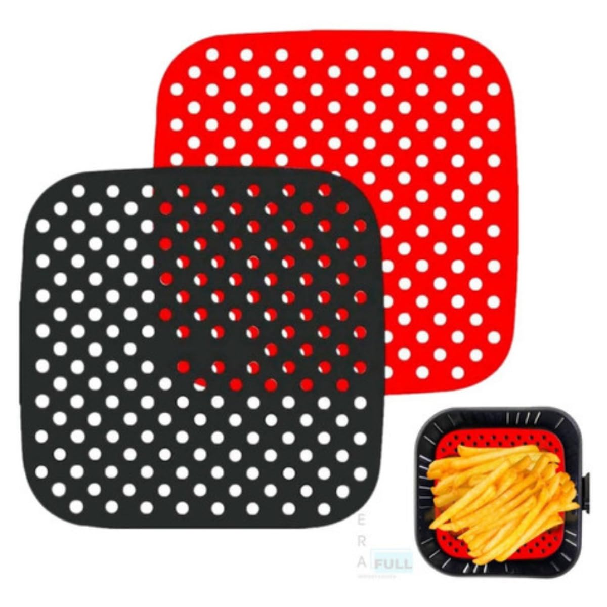 Forro de Silicone Para Fritadeira Airfryer 19cm Quadrado Reutilizável Antiaderente Limpeza Fácil e Muito Resistente (Preto)