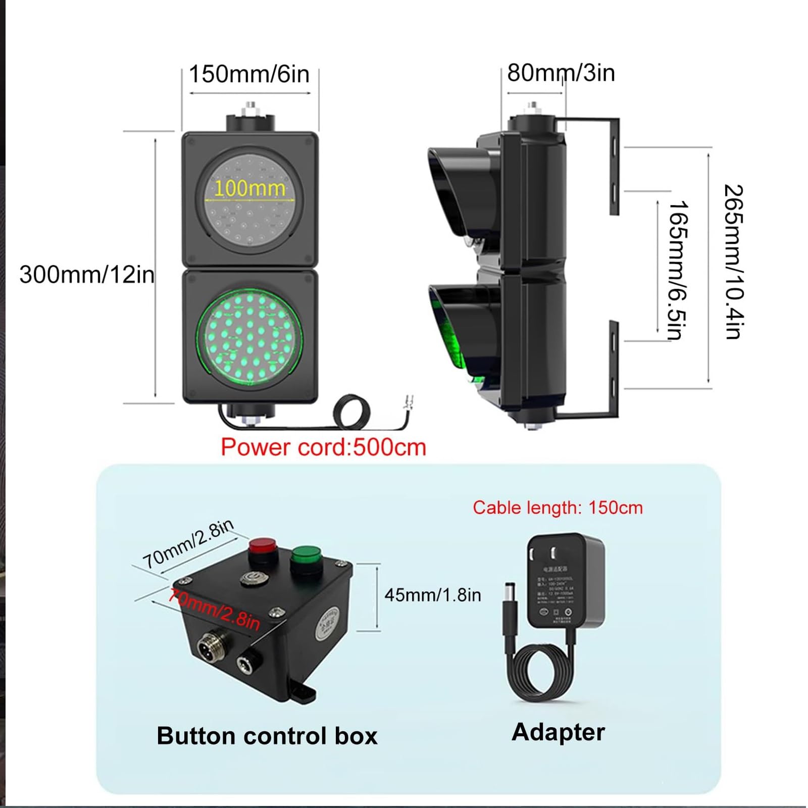 Lente da 4 Pollici di Diametro, AC110-240 V, Luce di Stop e di Marcia, 2 luci semaforiche Rosse/Verdi, Controllo a Pulsante, Adatta for incroci, fabbriche, scuole
