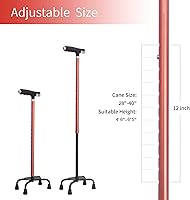 Vista 9 de BeneCane Bastón cuádruple con dos luces LED con base grande y mango en T ligero y ajustable, cuatro puntas, resistente para hombres y mujeres