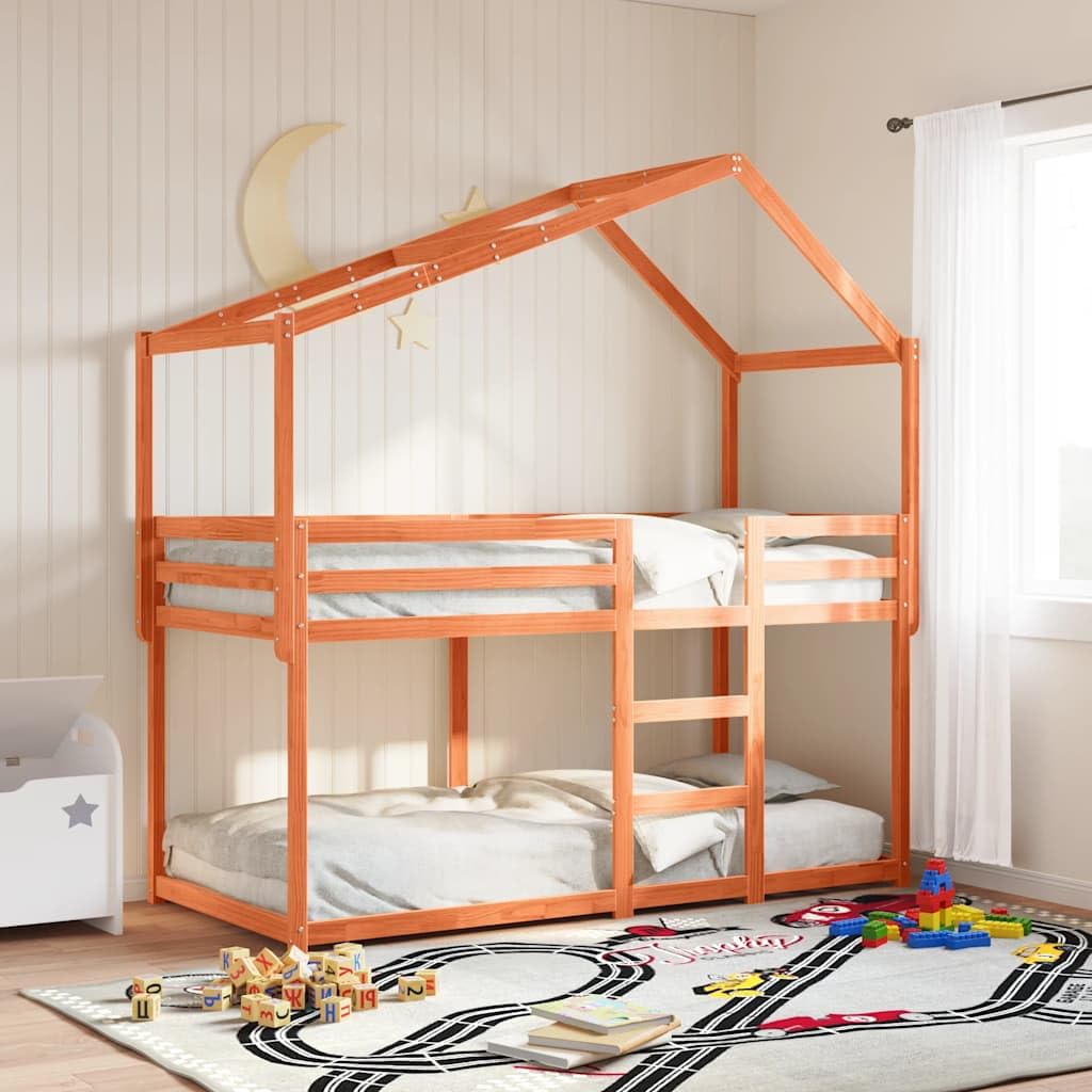 Techo para cuna de madera de pino maciza, color marrón cera, 203 x 80,5 x 142 cm, casa de juegos con lado abierto para habitación infantil, accesorio para marco de cama, construcción