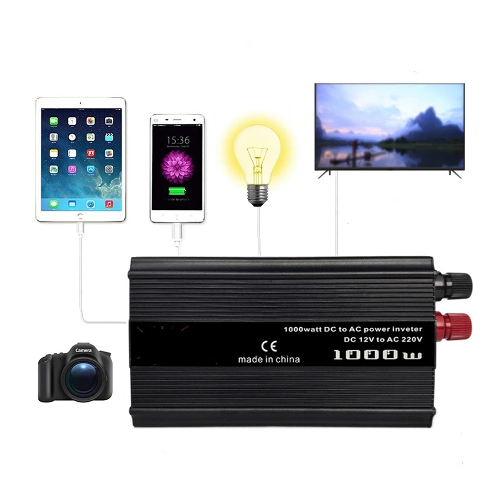 Solar Inverter 12v 220v 500W 1000W 2000W DC AC Przenośny Transformator Napięcia Konwerter USB Samochód(1000w)
