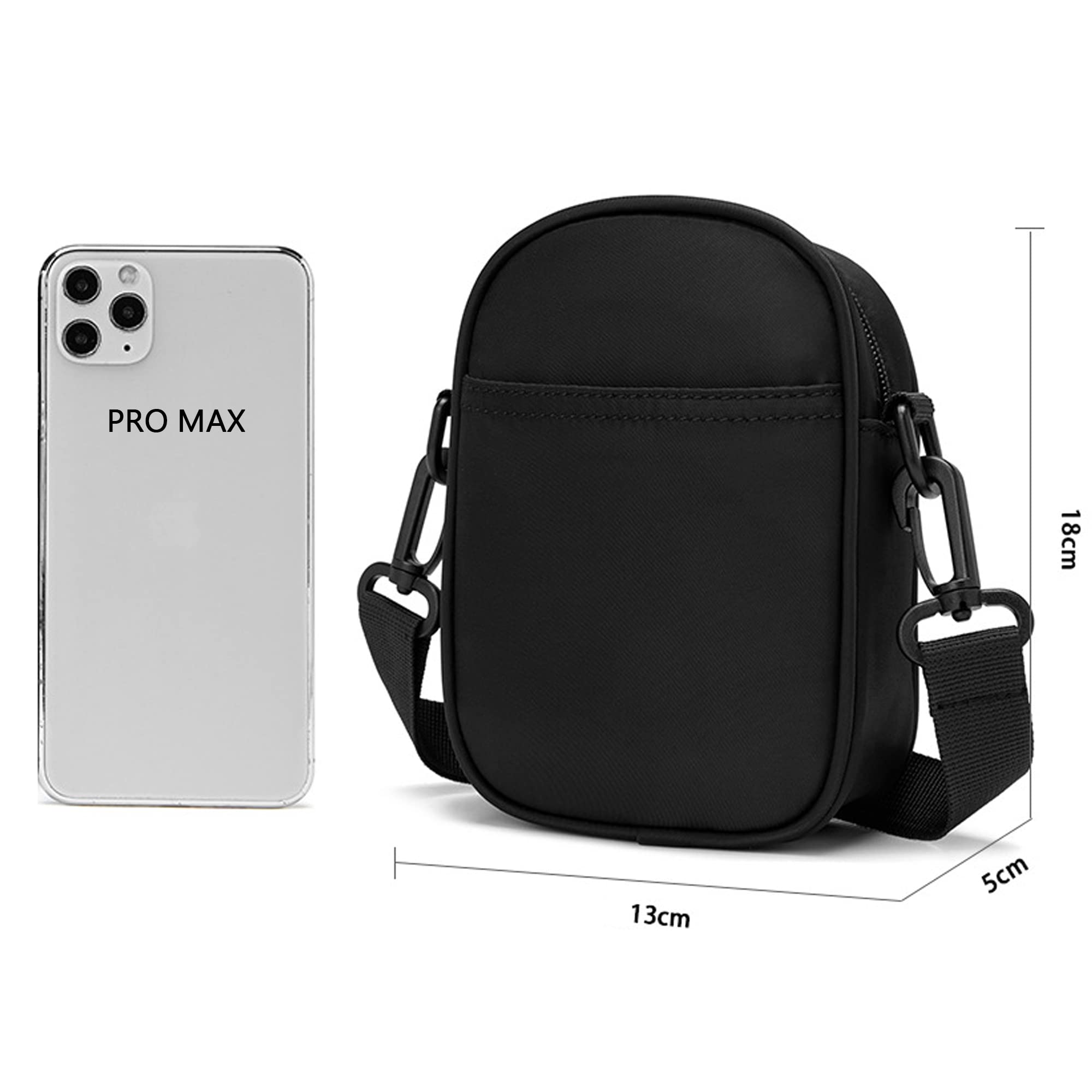 Borsa Tracolla da Uomo Cellulare Nero, Portafoglio a Tracolla Uomo Telefono, Borse Spalla Sacchetto Borsello Portamonete con Tracolla Borsetta per Smartphone Borsa Cerniera Custodia Porta Borse a Mano