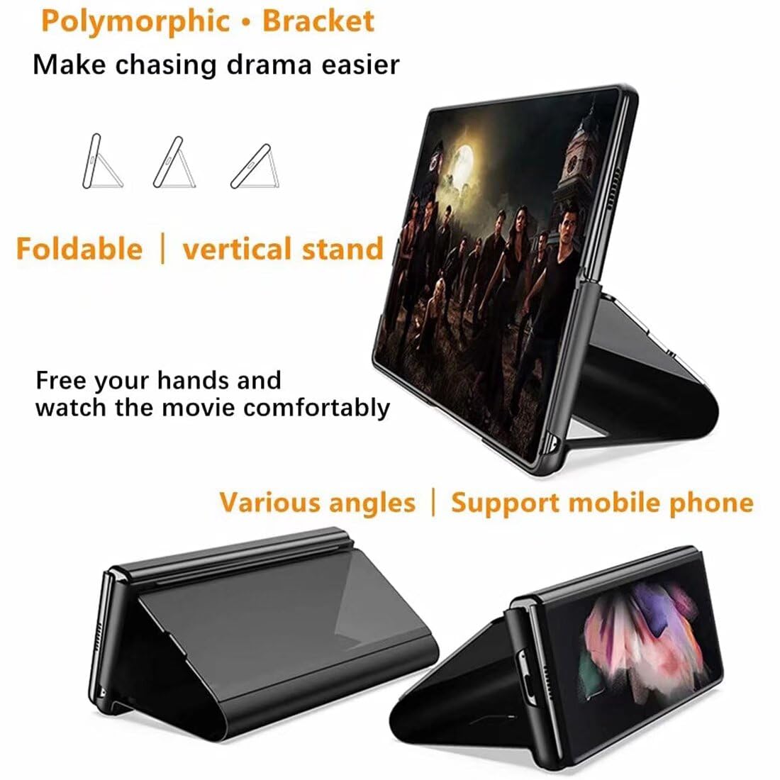 Etui do Samsung Galaxy Z Fold 4, etui z klapką z funkcją stojaka, PC/PU, półprzezroczysty, odporny na wstrząsy, etui ochronne na telefon Samsung Galaxy Z Fold 4, fioletowe