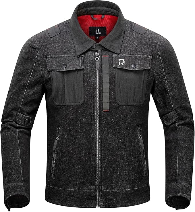 BORLENI Motorradjacke Herren Motorrad Jeansjacke mit Protektoren Atmungsaktiver Panzerschutz Hochglanz Reflektierend für Frühling Herbst (DE/NL/SE/PL, Alphanumerisch, XL, Regular, Regular, Schwarz)