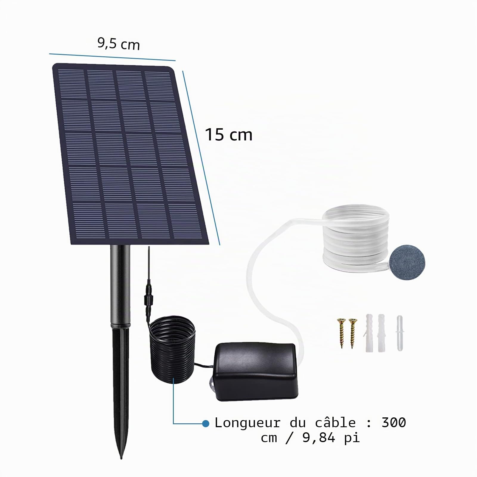 Andoer Solar Powered Pond Oxygenator Air Pump, Plug-in Solar Pond Aerator Aquarium Oxygen Aerator with Pipe Air Bubble Stones for Garden Fish Tank Outdoor Pool Pond