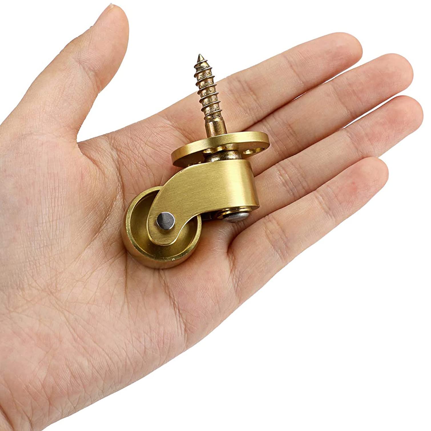 Set di 4 Ruote a Vite in Ottone Massiccio lucidato, Mini rotelle Vintage Dorate per mobili, girevoli a 360°, capacità di carico 150 kg, Ideali per tavoli e riparazioni di pianoforti.