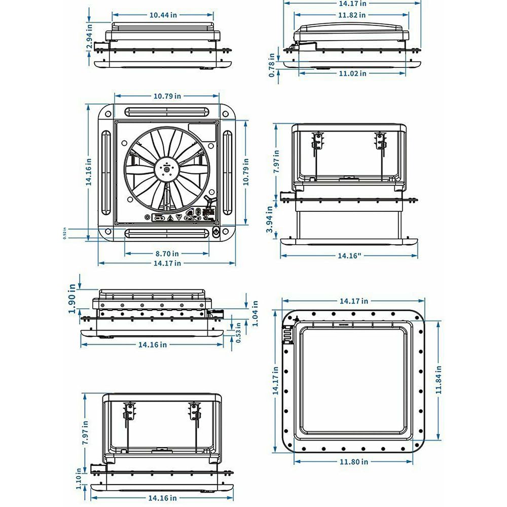 Wohnmobil Dachventilator Dachlüfter Vent Dachlüftung mit Thermostat, für Wohnmobile manuelle und automatische Geschwindigkeit, Wohnmobil-Ventilator, Rauchkuppel,Lochgröße :280 * 280mm