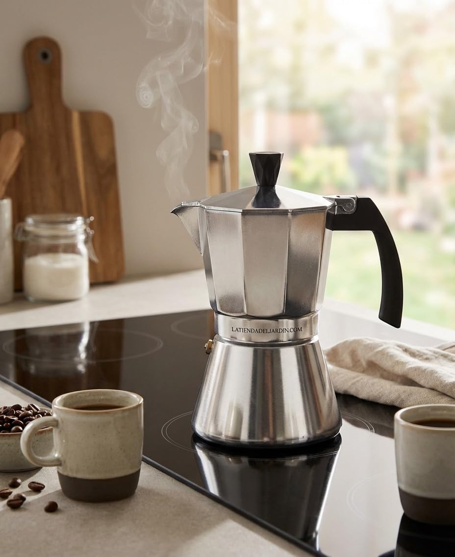 Suinga CAFETERA CLÁSICA ITALIANA de inducción de aluminio duradero y resistente. Capacidad de 9 tazas. Color Gris