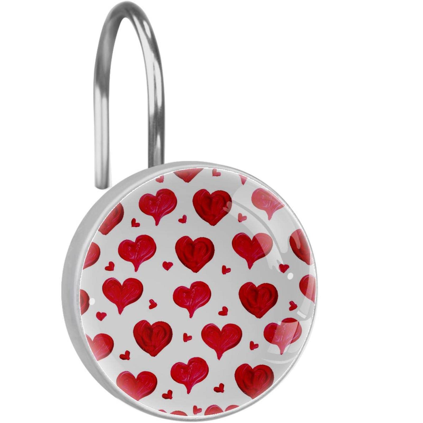 Crochets rideau de douche salle de bain en acier inoxydable coeur rouge x12