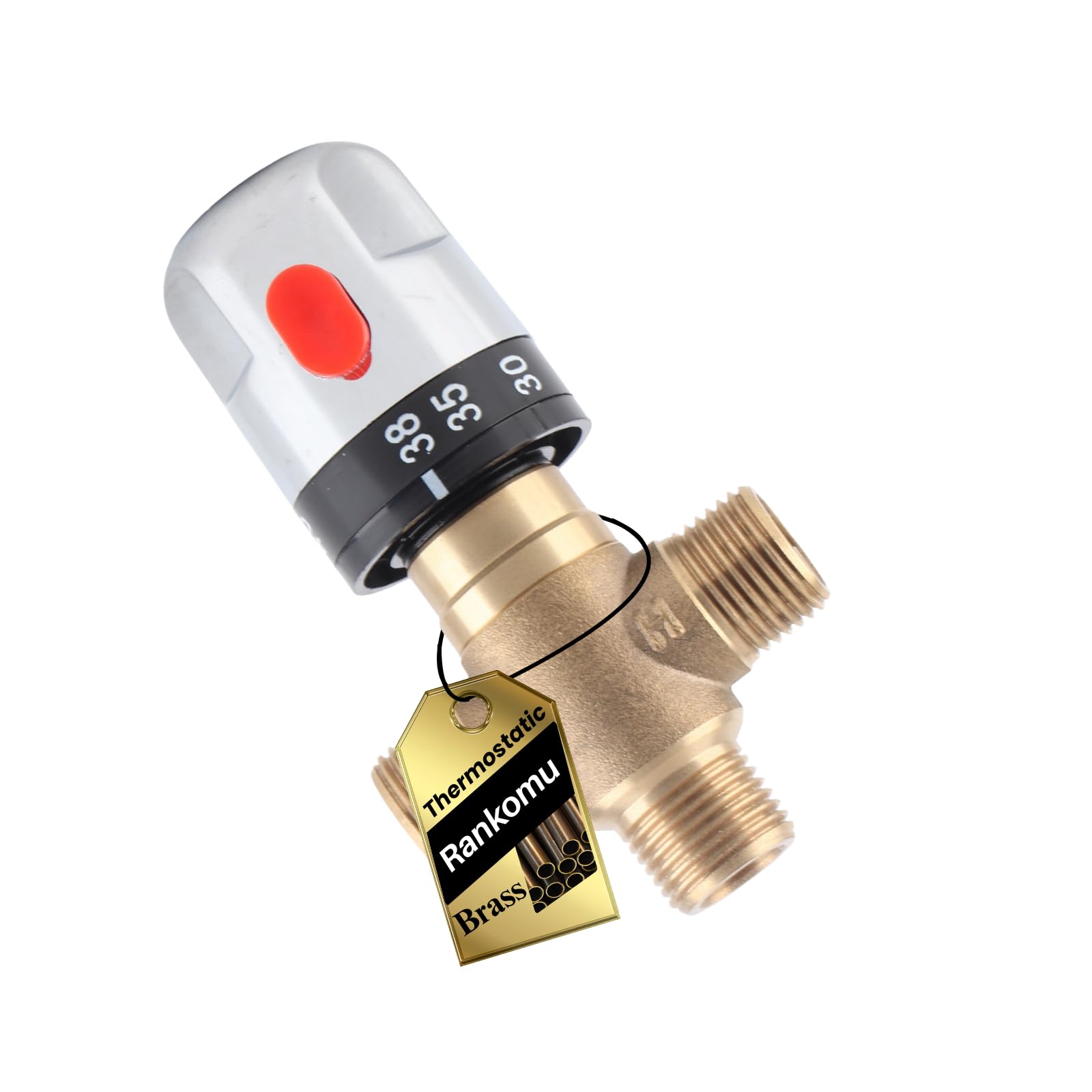 Thermostat Chauffe Eau Mélangeur Mitigeur Thermostatique en Laiton G1/2" 15 mm Avec Limiteur de Température 38-42°C Pour Salle de Bain Douche Lavabo Sécurité Anti-Brûlure