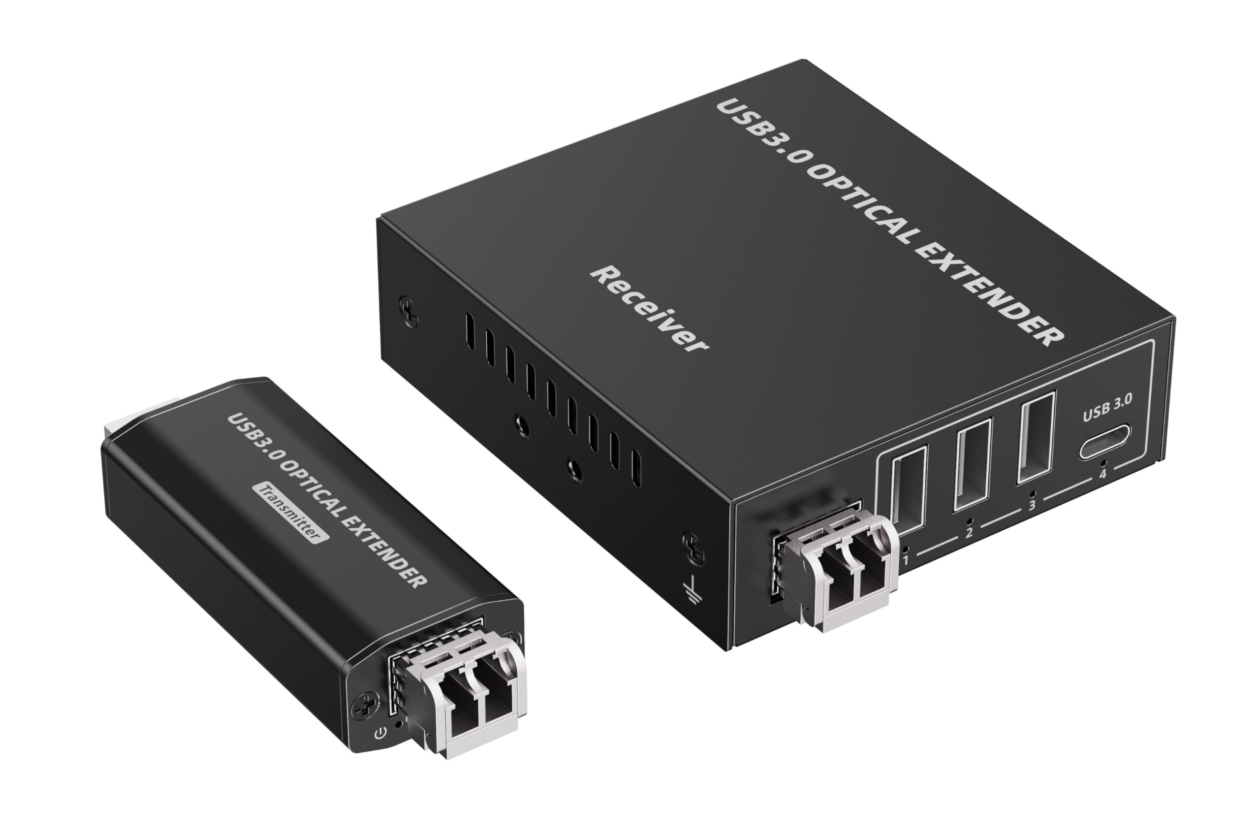 PremiumCord Extender Ottico USB a 4 Porte fino a 300 m, USB 3.2 SuperSpeed ​​5 Gbit/s, Extender in Fibra Multimodale, Alloggiamento In Metallo, Nero
