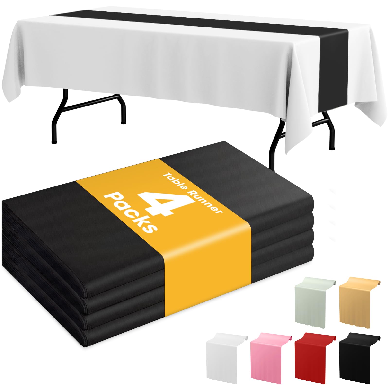 Niuara Black Plastic Table Runner Party Decorations, Disposable, 4 Pack