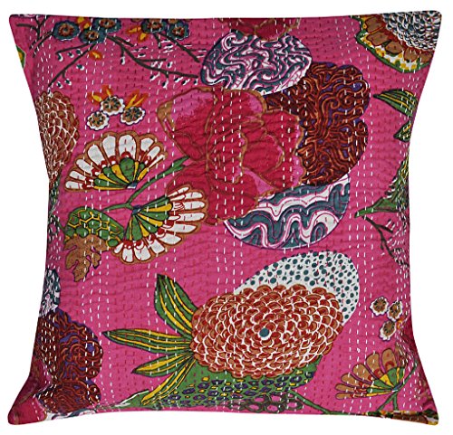 nandnandini textil  Juego de bordado Paisley Algodón Fundas De Cojín coche casa decoración hecha a mano india Bloque Impreso Throw Pillow Sham étnico bohemio kantha funda para cojín
