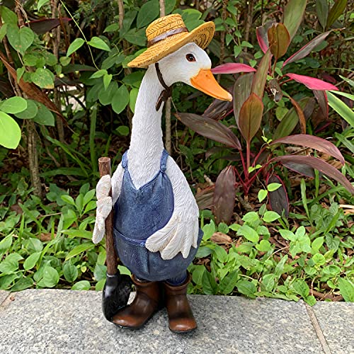 Ironrain IR-YUANDINGYA-2 COLORS Garden Statues Gardener Couple Duck, Indoor Outdoor Decorations Cute Ducks Art Décor Goose Figurine Ornament thumb #2