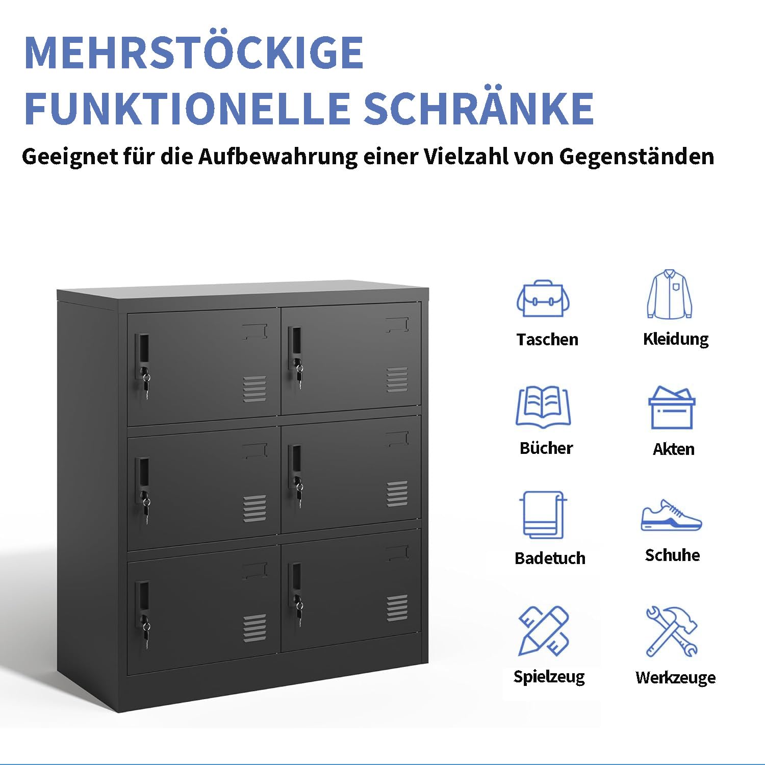 Spind Kleiner Metallschrank, 6-türiger Mitarbeiterschrank, Büroschrank mit Kartenfächern, Metallschrank für Zuhause, Fitnessstudio, Schule