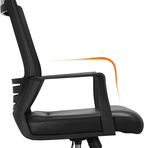 Miniatura 6 de Yaheetech Silla de oficina de malla con respaldo medio con asiento de cuero, silla ejecutiva para computadora de oficina con reposabrazos y soporte