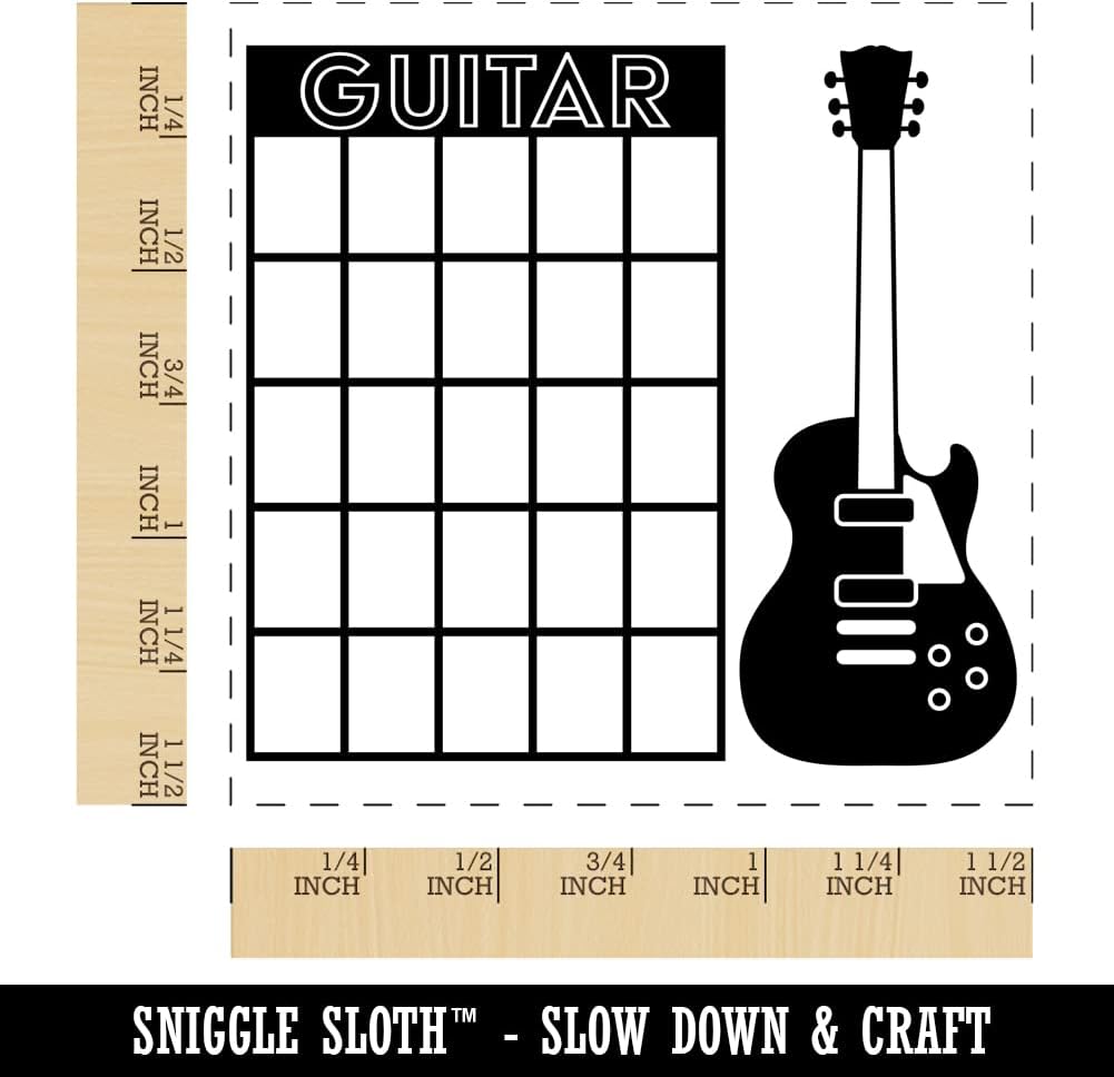 Electric Guitar Chord Chart Self-Inking Rubber Stamp Ink Stamper - 1-1/2 Inch Large - Blue Ink