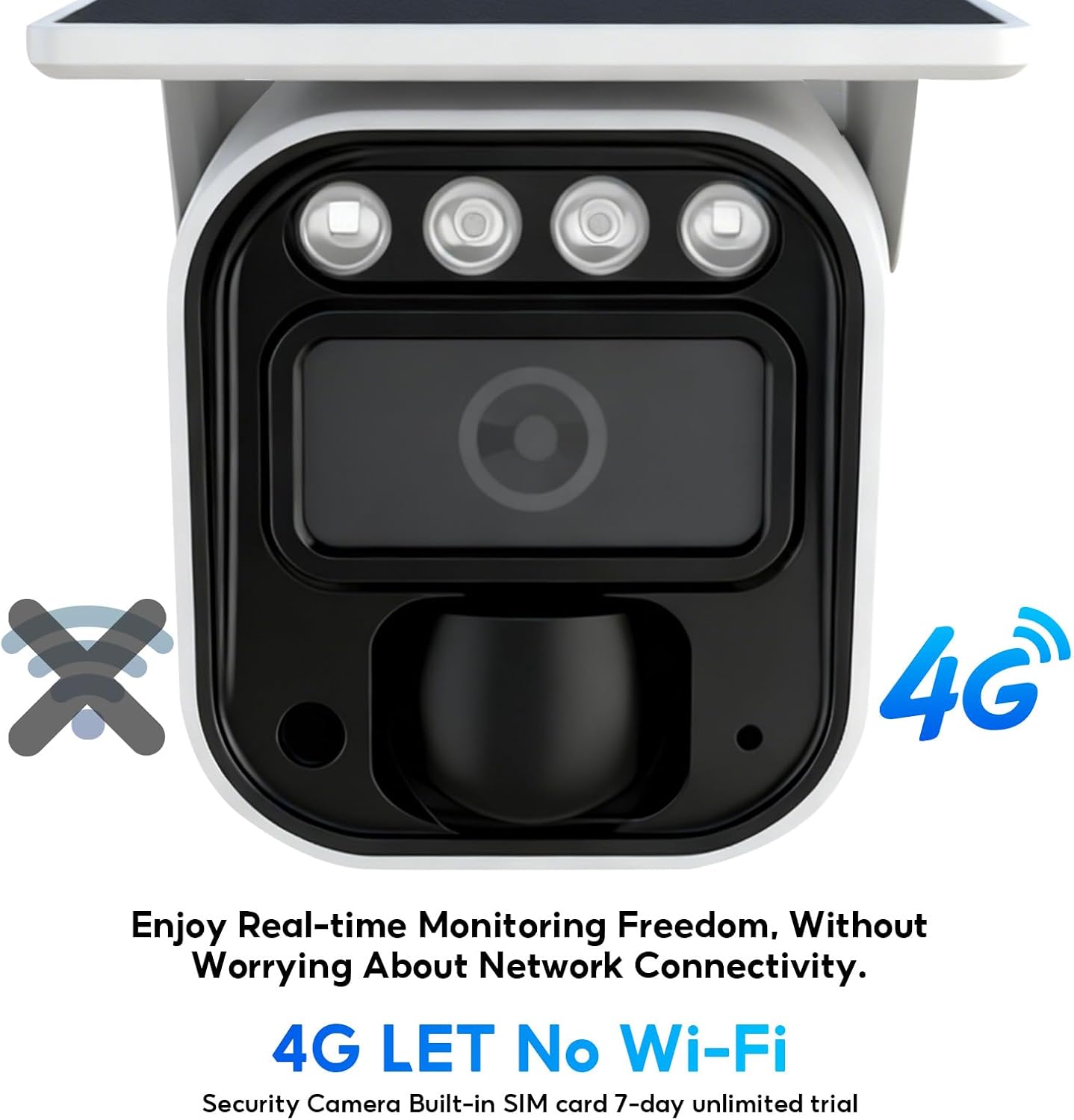 4G LTE Cellular Solar Security Camera Wireless Outdoor, No WiFi Solar Powered Camera, 2K Color Night Vision, PIR Motion Sensor, AI Motion Detection, 2 Way Audio, Built in SIM Card