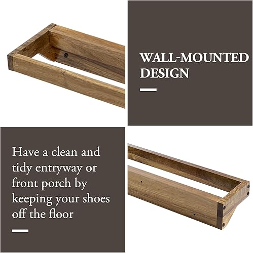 Miniatura 4 de MyGift Juego de 2 zapateros de madera maciza montados en la pared con acabado rústico de madera quemada, soporte colgante para calzado para armario,