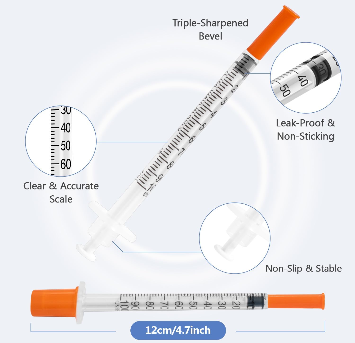 Syringes with Needle - 30G 5/16" (8mm) 1ml/cc Disposable Syringe, Individual Wrapped, 40PACK - Image 3