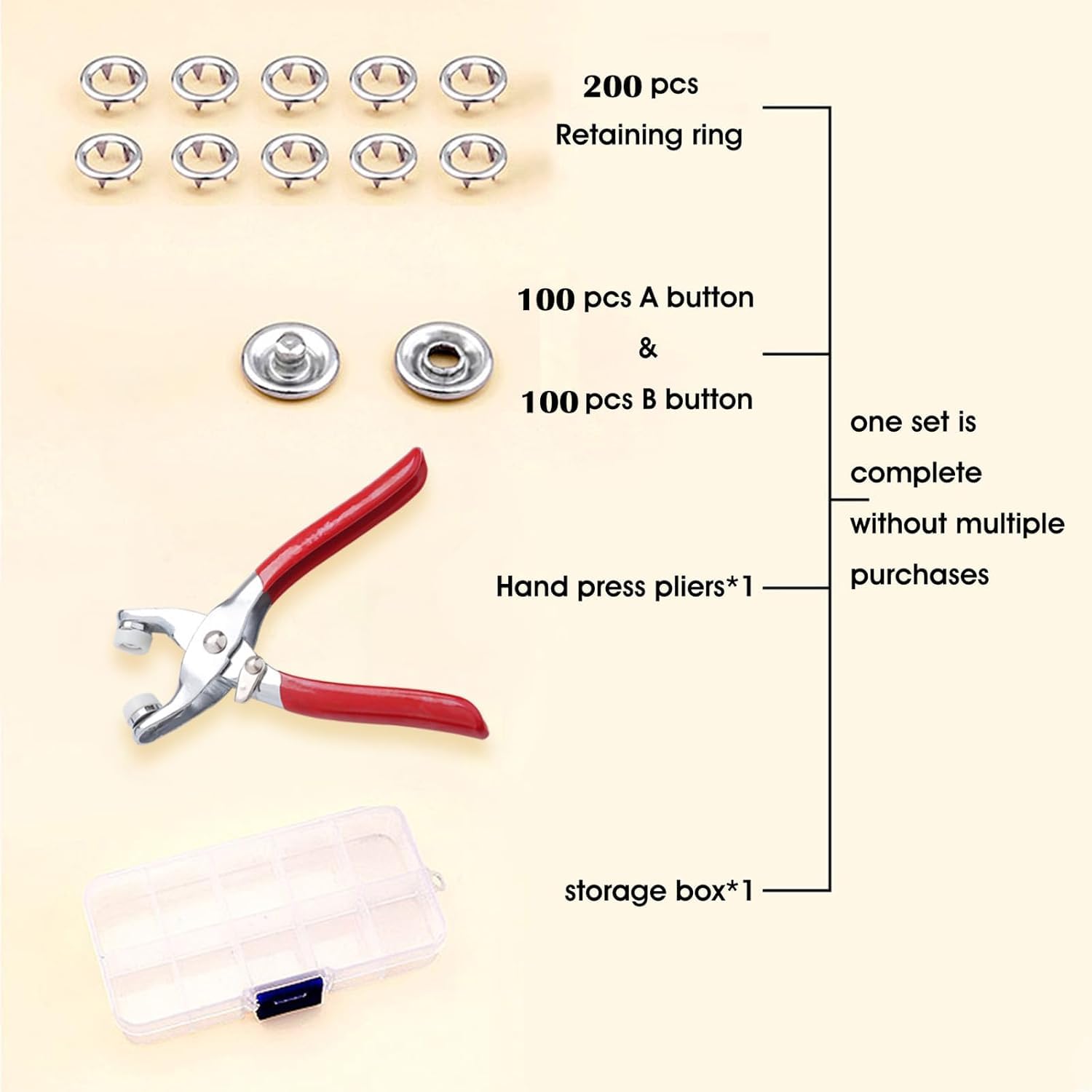 MANTHUMI Silver Button Premium Snap Fasteners Kit (100 Sets) - Thickened Metal Copper Five Claw Buckle with Hand Pressure Pliers Tool for Clothing Sewing and Crafting 1