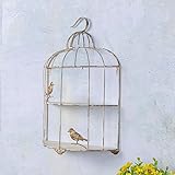 KENFUW Vintage Hand-Carved Wall Shelf with Bird Cage Design - Shabby Chic Industrial Metal Decor for Unique Home Style!