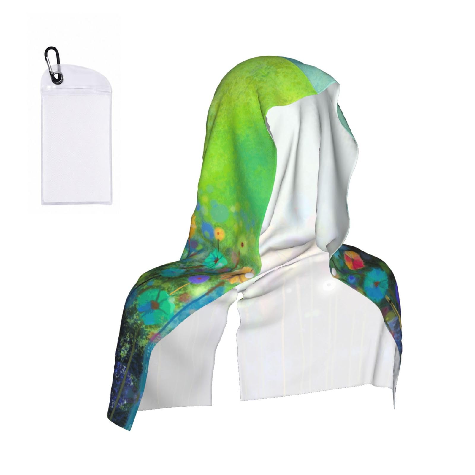 Esnaiuvcd Black Abstract Style Colorful Flowers Print Multifunctional Cooling Hoodie Bandana Portable Sweat Absorbing Design For Beach Workouts Exercise Heat Relief Accessories