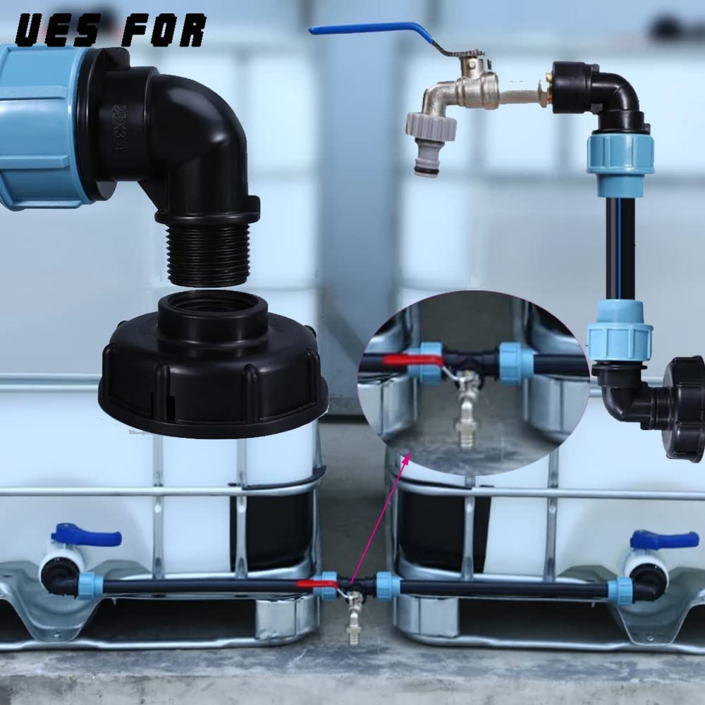 2 connettori filettati per serbatoio IBC, adattatore s60 x 6 per raccordi per tubi dell'acqua in MDPE, 20 mm, dritti e a T