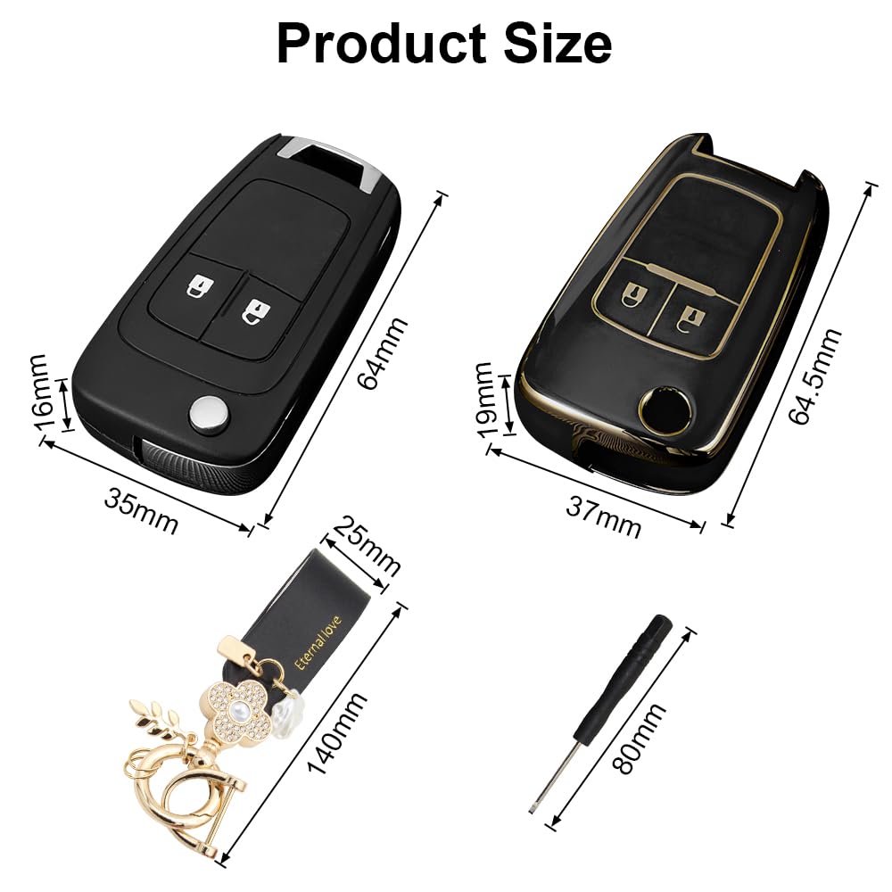 Black 2 Button Replaceable Key Shell Fob Case For Chevrolet For Cruze & Orlando