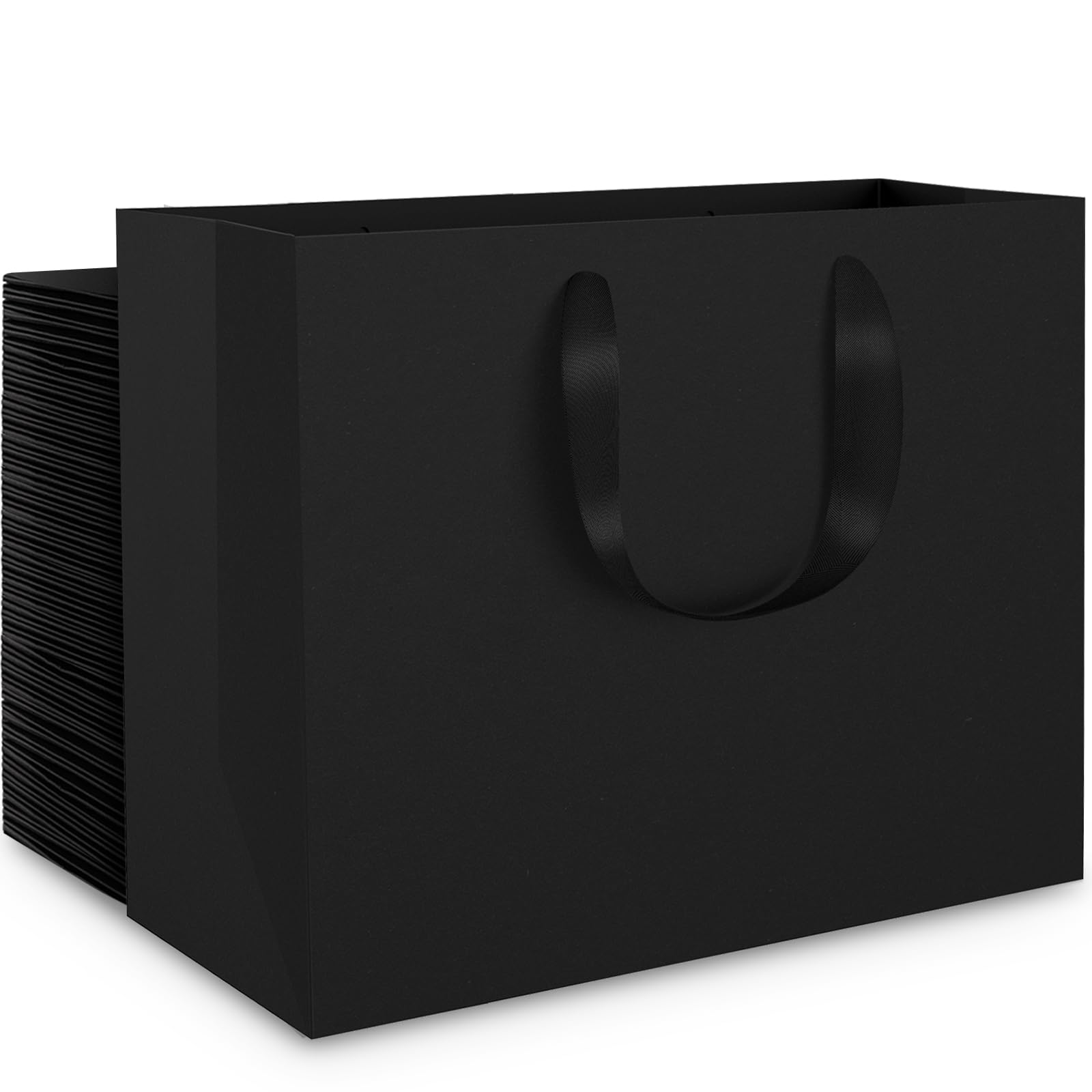 EUSOAR Papiertüten mit Henkel, 50PCS Geschenktasche Schwarz 27x21x8cm | 250GSM Paper Gift Bags, für Geburtstag Hochzeit Weihnachten Vatertag