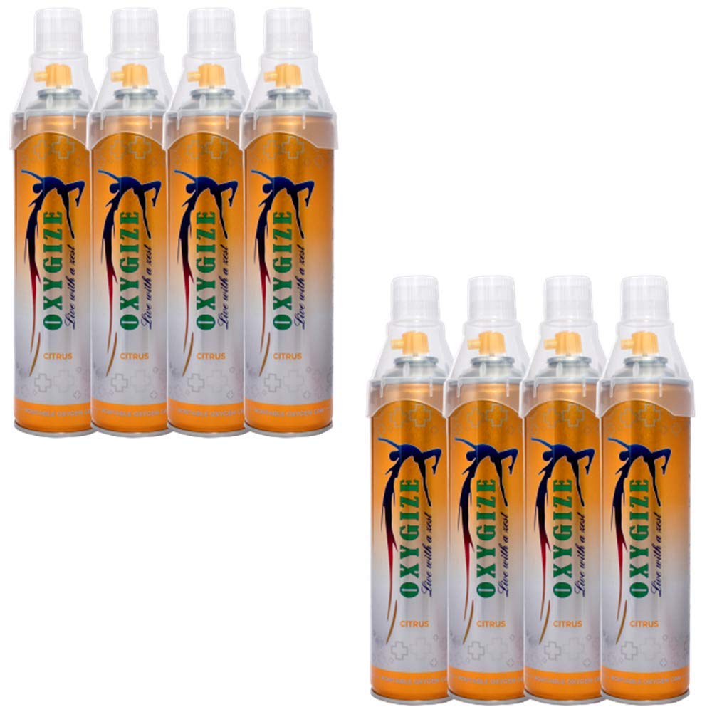 Oxygize Portable Citrus Oxygen Can 80L Cylinder For Air Pollution, Quick Recovery, boosting immune system, Boost Energy Level (Each Can 10Ltr, & 150 Breaths Approx.) (Pack Of 8)