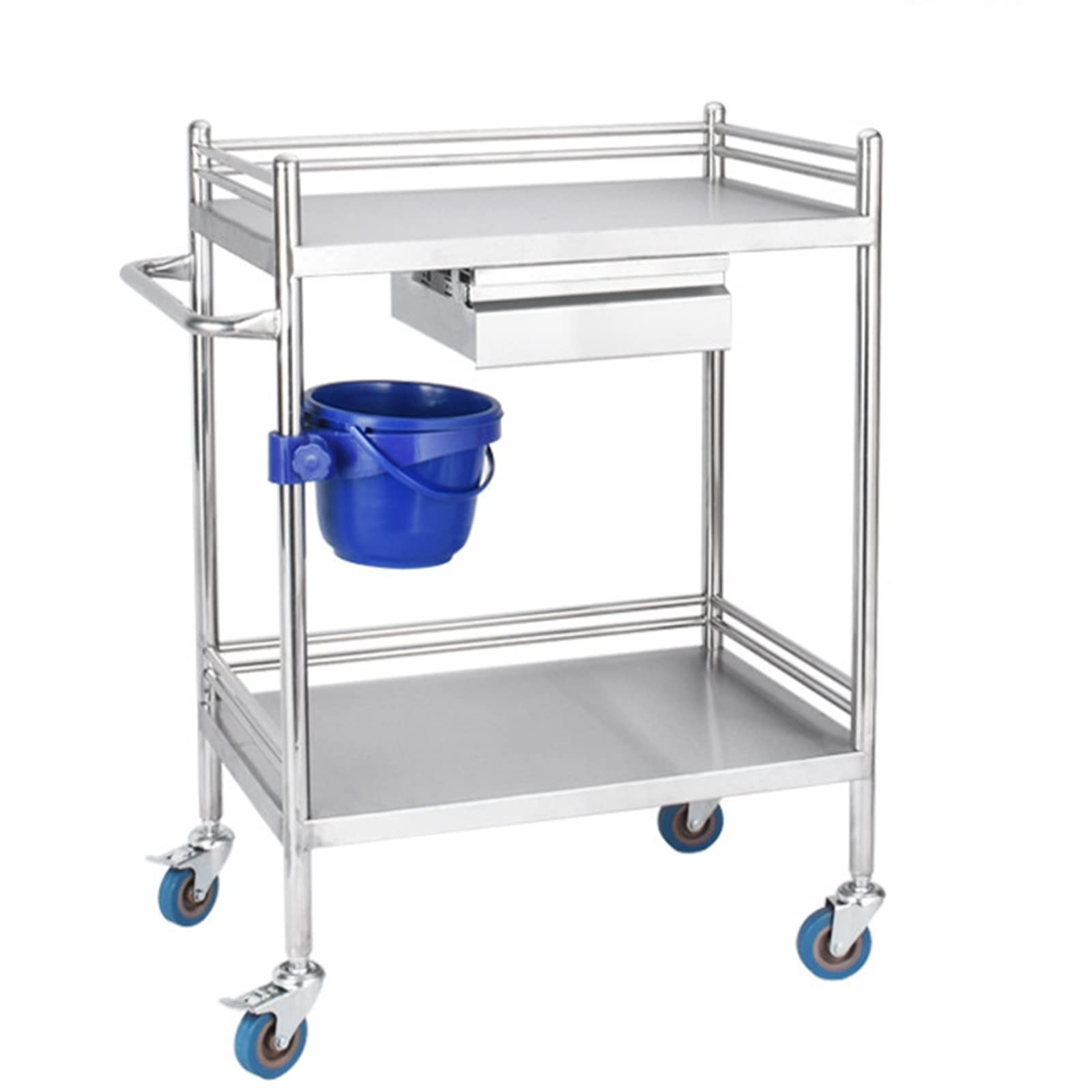Medical Trolley, 2 Tier Heavy Duty Medical Utility Cart, With 360°Rotate Wheels Mobile Care Car Clinic Carts, Laboratory Equipment Rolling Carts Spa Beauty Salon Tool Car(Single Drawer-60X40Cm)