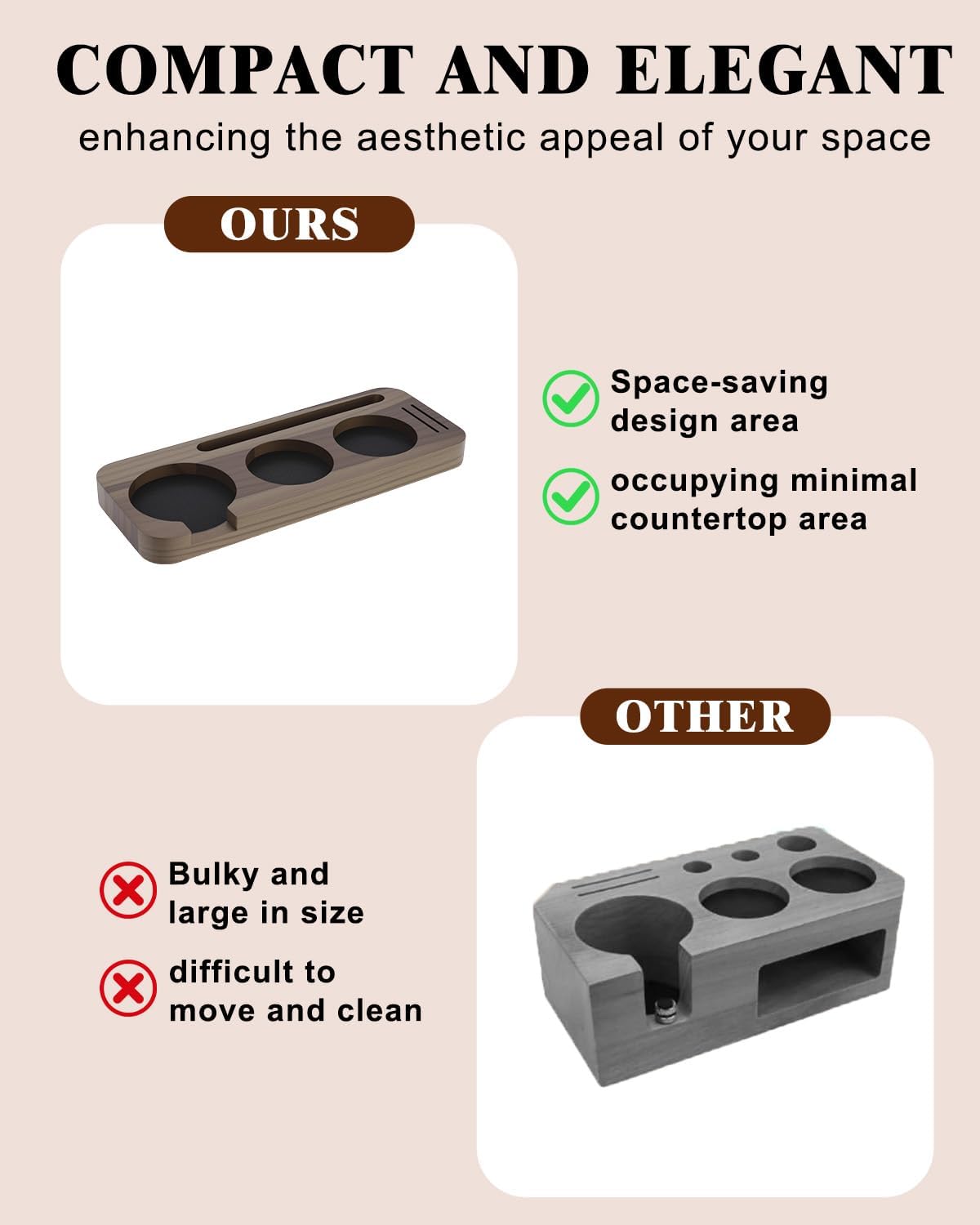 51-58mm Espresso Tamping Station, 3-Slot Premium Walnut Espresso Organizer Station, Non-Slip Espresso Machine Accessories for Barista Countertop, Coffee Gifts for Coffee Lovers