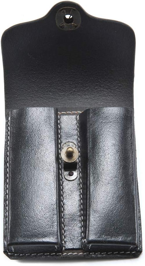 Black Leather .45 Double Magazine Pouch with Belt Hanger