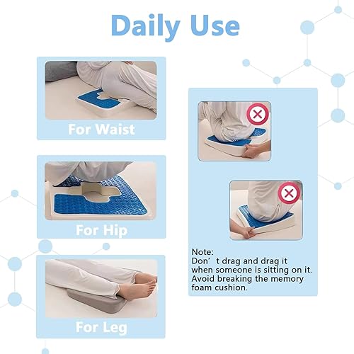 Miniatura 6 de Cojín antiescaras para glúteos, almohada de gel en forma de T y espuma viscoelástica, cojín de asiento para alivio del dolor de coxis, cojín