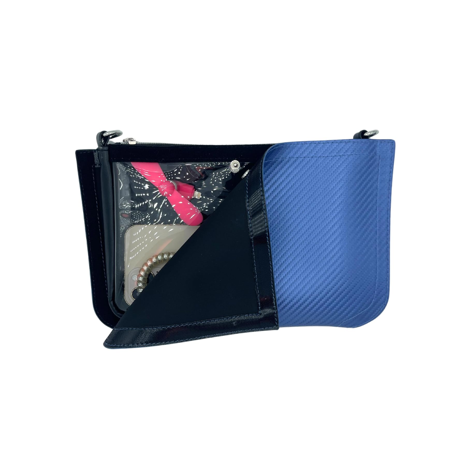 Caitie G Stadium Bag - Reflective Blue Chevron Full Set- Transforms to Clear with Removable Outer Wrap, Stadium Compliant Clear Purse Bag for Concerts Sports Events Festivals