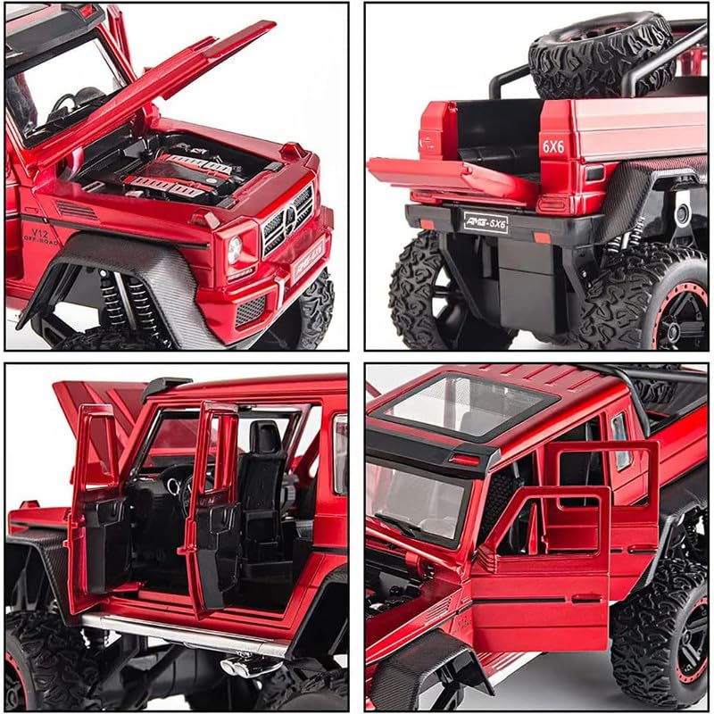 Image of Kids Model 1:24 AMG 6X6 Die Cast Metal Car Pull Back Action Opening Doors with Realistic Engine Sound Lights Toy Car Gift for Boys - Multi