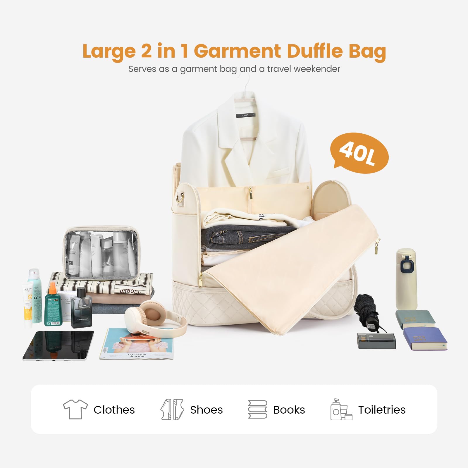 LOVEVOOK Bolsa de viaje, bolsa de traje, bolsa de ropa, bolsa de fin de semana, para hombre y mujer,