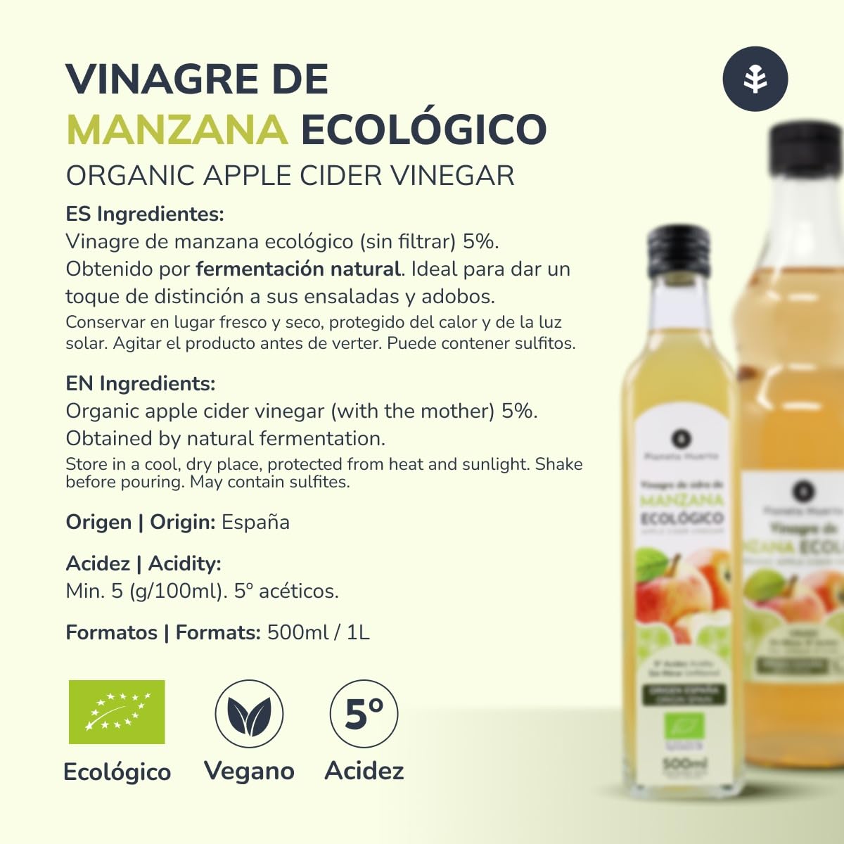 Vinagre de manzana ECO crudo sin filtrar con la madre 1L
