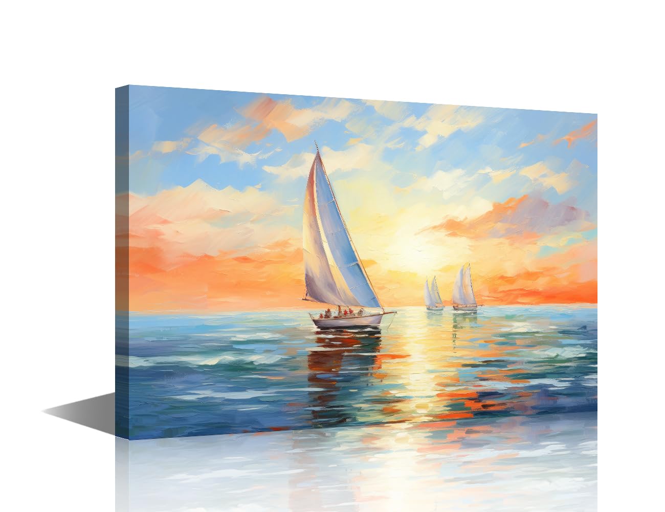 TISHIRON Sailboat Wall Art for Living Room Sailboats on Ocean Canvas Wall Art for Bedroom Oil Picture for House Wall Decor Posters for Room Prints Wall Decor 16" Wx24 Hx1 Panel