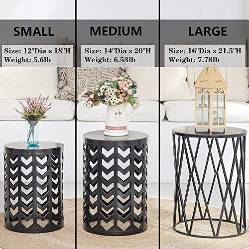 Y&M Nesting Side Table, Set Of 3 Stacking Coffee Table For Living Room, Indoor End Tables, Outdoor Decorative Garden Stool With Heavy Duty Metal Frame Modern Industrial Decor - Pure Black #TOP3