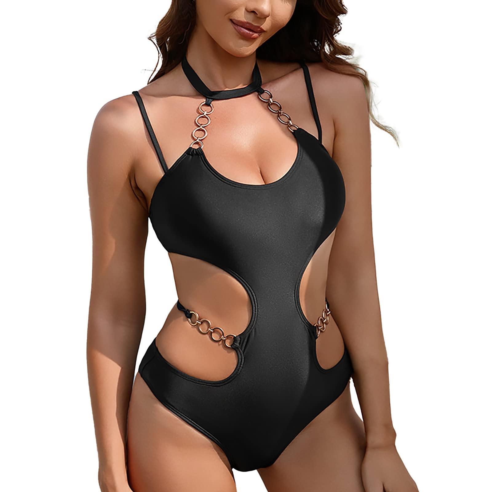 Genérico Bikini Menstrual NiñA 14 AñOs Traje de baño de Mujer Bikini Sexy Traje de baño Unido de Color sólido Traje de baño de Cintura Alta Traje de Playa BañAdores Reductores Negro