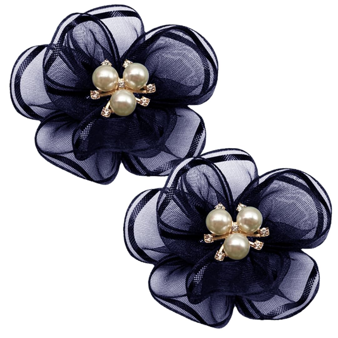 Tsangbaby2 Pcs Pearl Flowers Shoe Clips Exquisite Rhinestone Shoes Charms Lace Floral Shoe Accessory for Wedding Pointed Toe Pumps