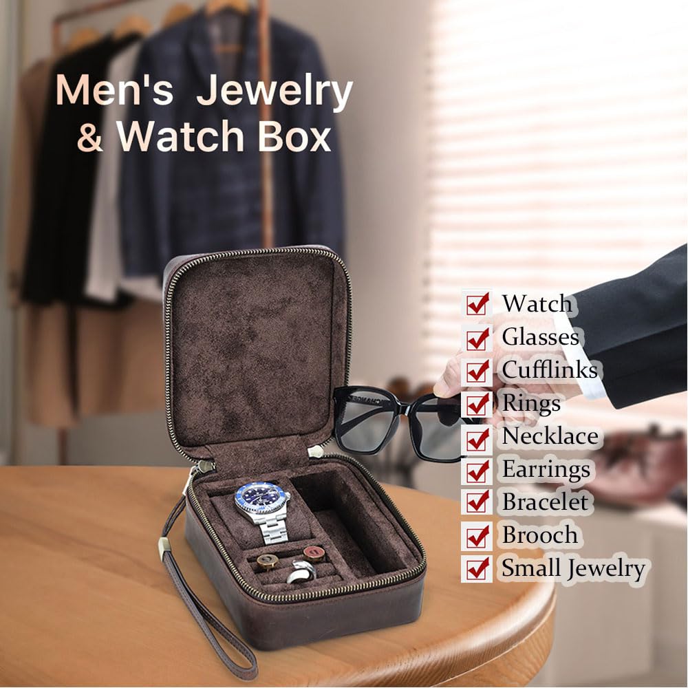 Contacts Scatola per gemelli in pelle, porta occhiali, da uomo, organizer da viaggio, piccolo vassoio imbottito per gemelli, cinturino per orologi, occhiali da sole, anelli e borchie