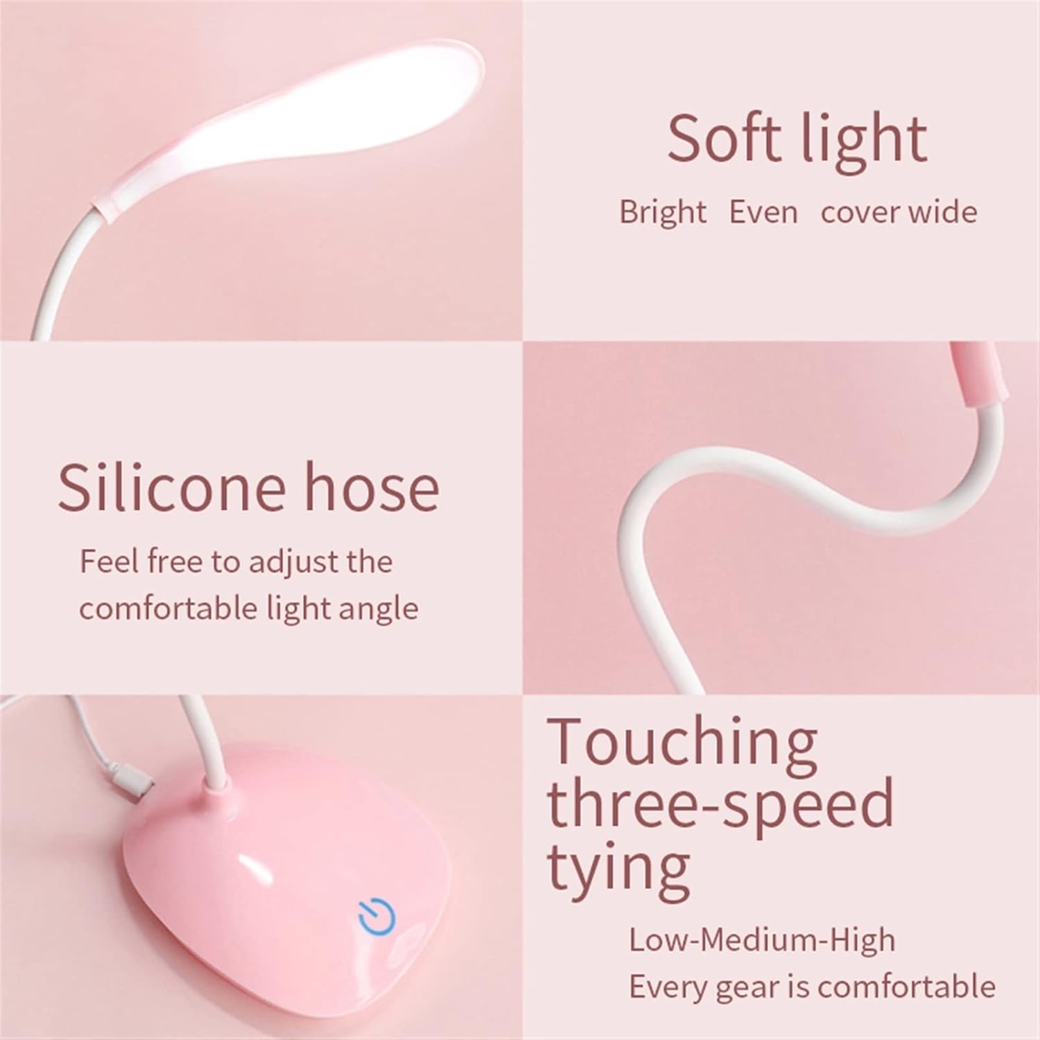 LED Desk Lamp LED Table Lamp Eye Protection Desk Lamp USB Charging Student Dormitory Bedroom Bedside Children Learning Desk Touch Dimming Lamp Table Lamp Reading Lamp (Color : Pink)